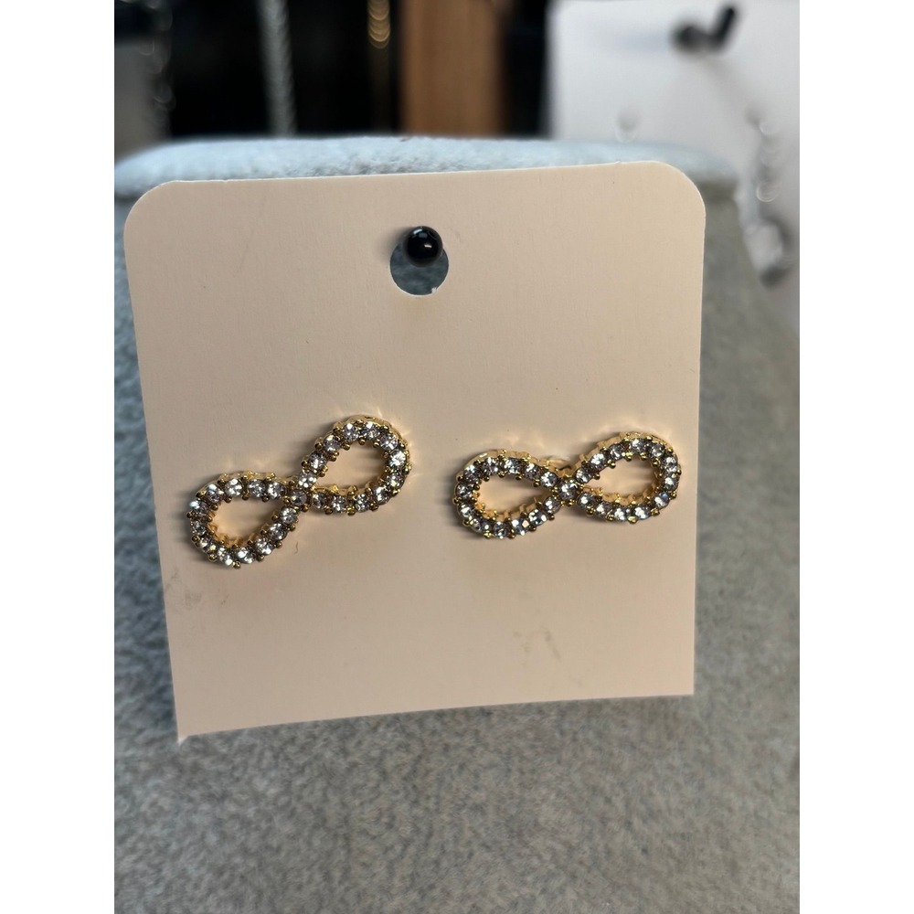 #41. Sparkling Gold-Tone Crystal Infinity Stud Earrings